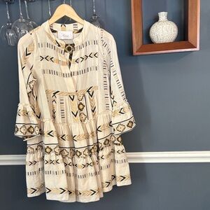 Bohemian Long Sleeve Dress with Geometric Patterns